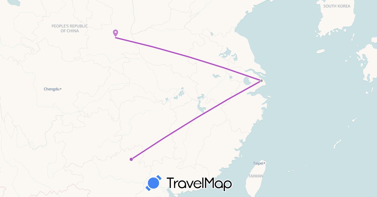 TravelMap itinerary: driving, plane, train in China (Asia)